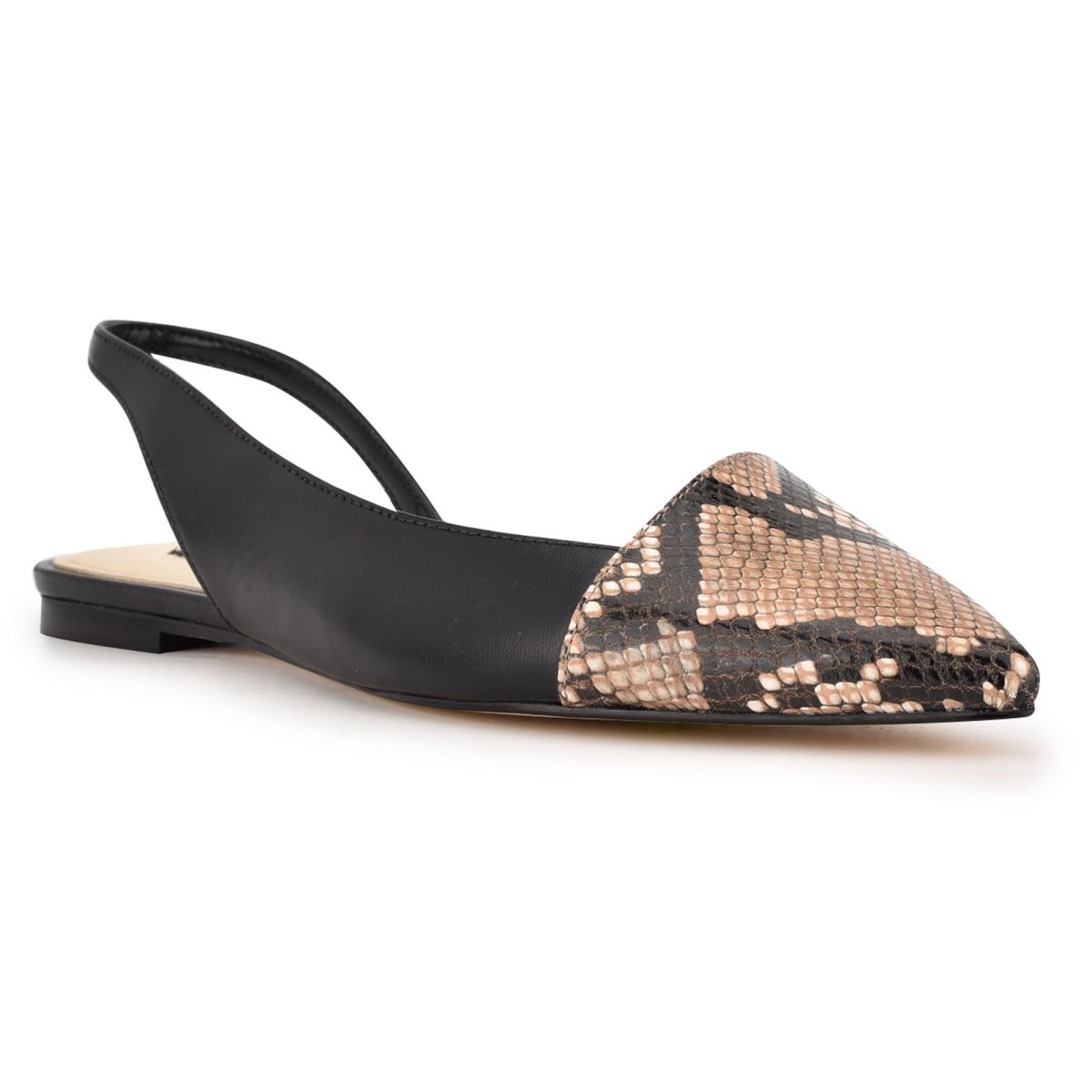 Dámské Flats Nine West Beads Slingback Pointy Špicí Černé Hadí Kůže | 6715ZECAR