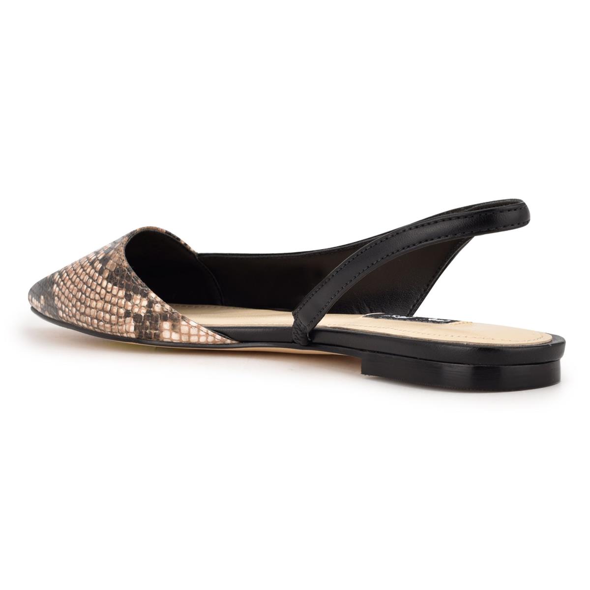 Dámské Flats Nine West Beads Slingback Pointy Špicí Černé Hadí Kůže | 6715ZECAR