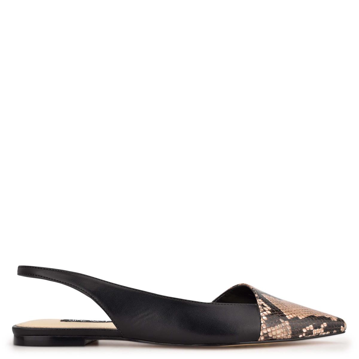 Dámské Flats Nine West Beads Slingback Pointy Špicí Černé Hadí Kůže | 6715ZECAR