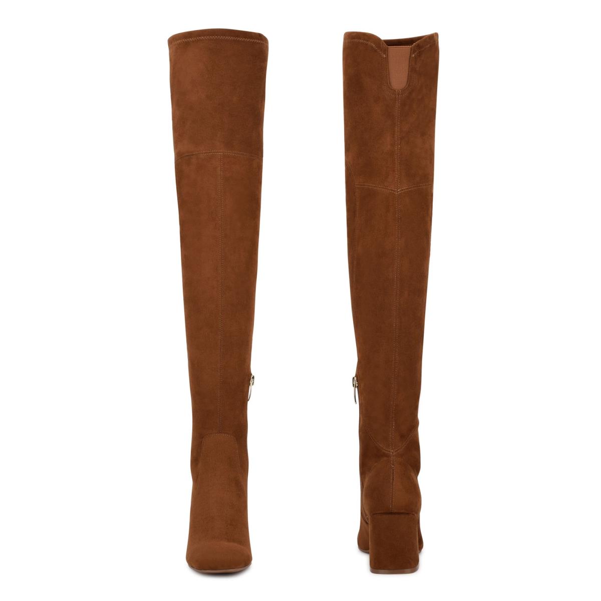 Dámské Kozačky na Podpatku Nine West Blocky Over The Knee Hnědé | 3647HOUTI