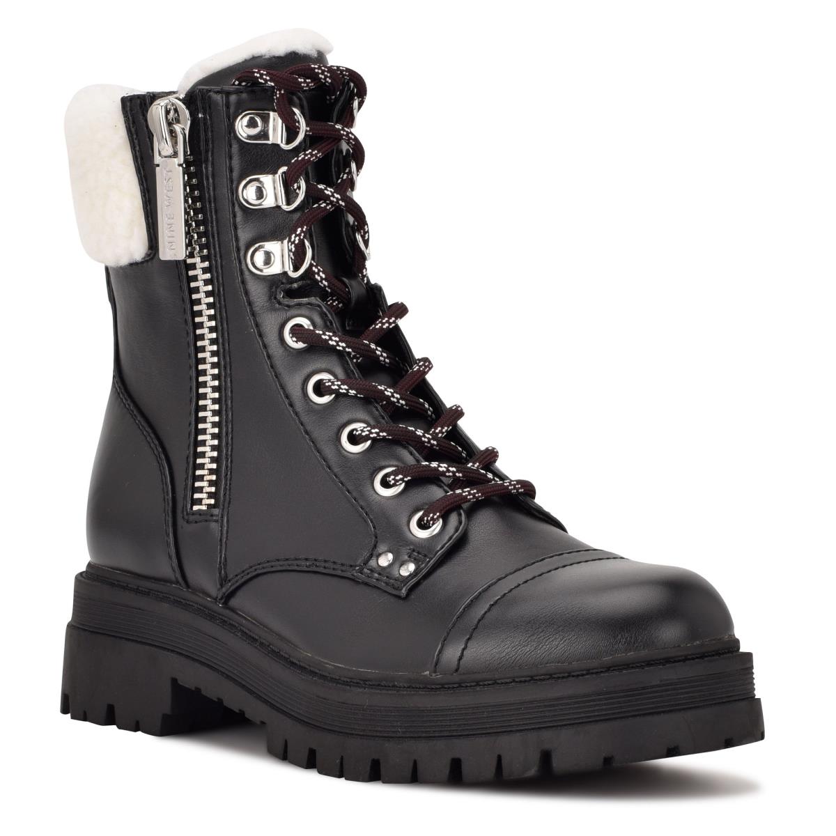 Dámské Nízké Kozačky Nine West Pike Combat Lug Sole Černé | 4260YVJZT