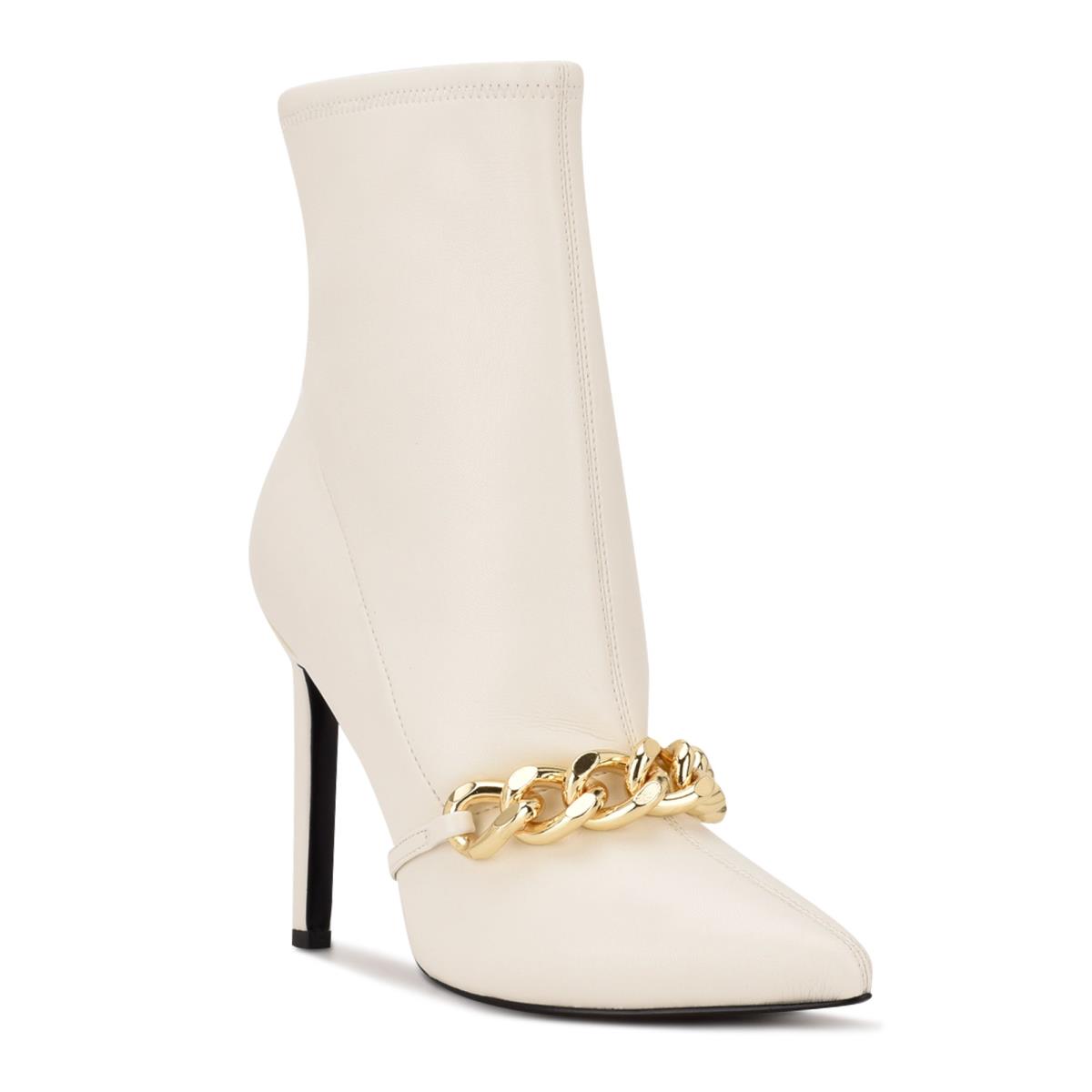 Dámské Nízké Kozačky Nine West Timbaa Šaty Bootie Bílé | 4628RBWFH