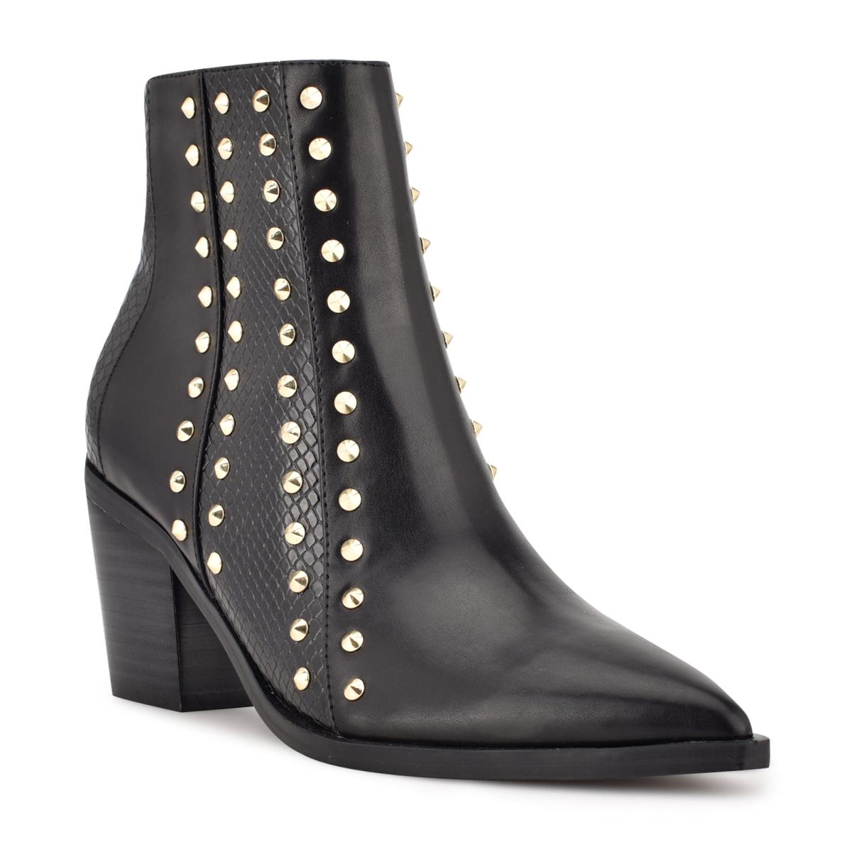 Dámské Nízké Kozačky Nine West What Studded Block Heel Černé | 1452OKVEF