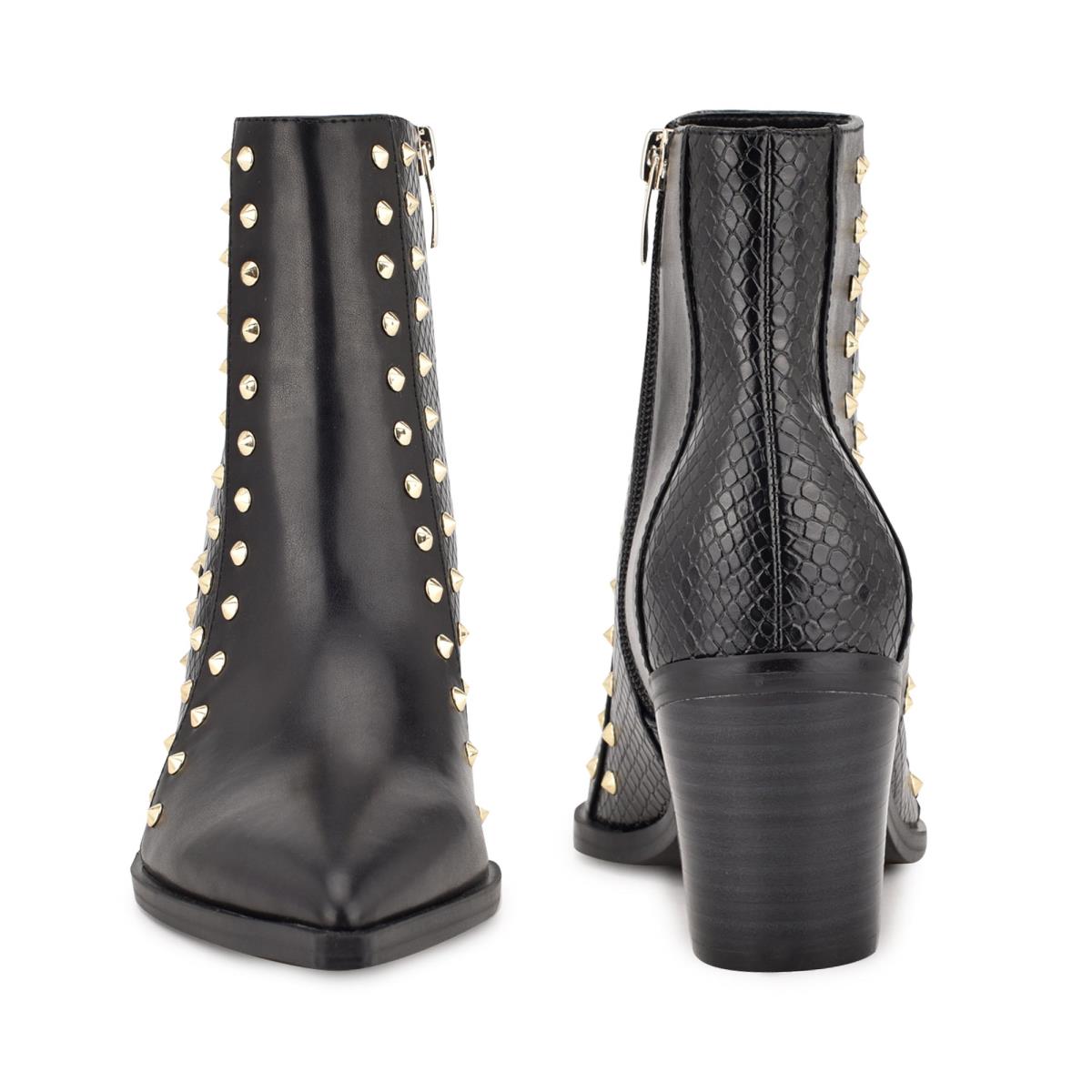 Dámské Nízké Kozačky Nine West What Studded Block Heel Černé | 1452OKVEF