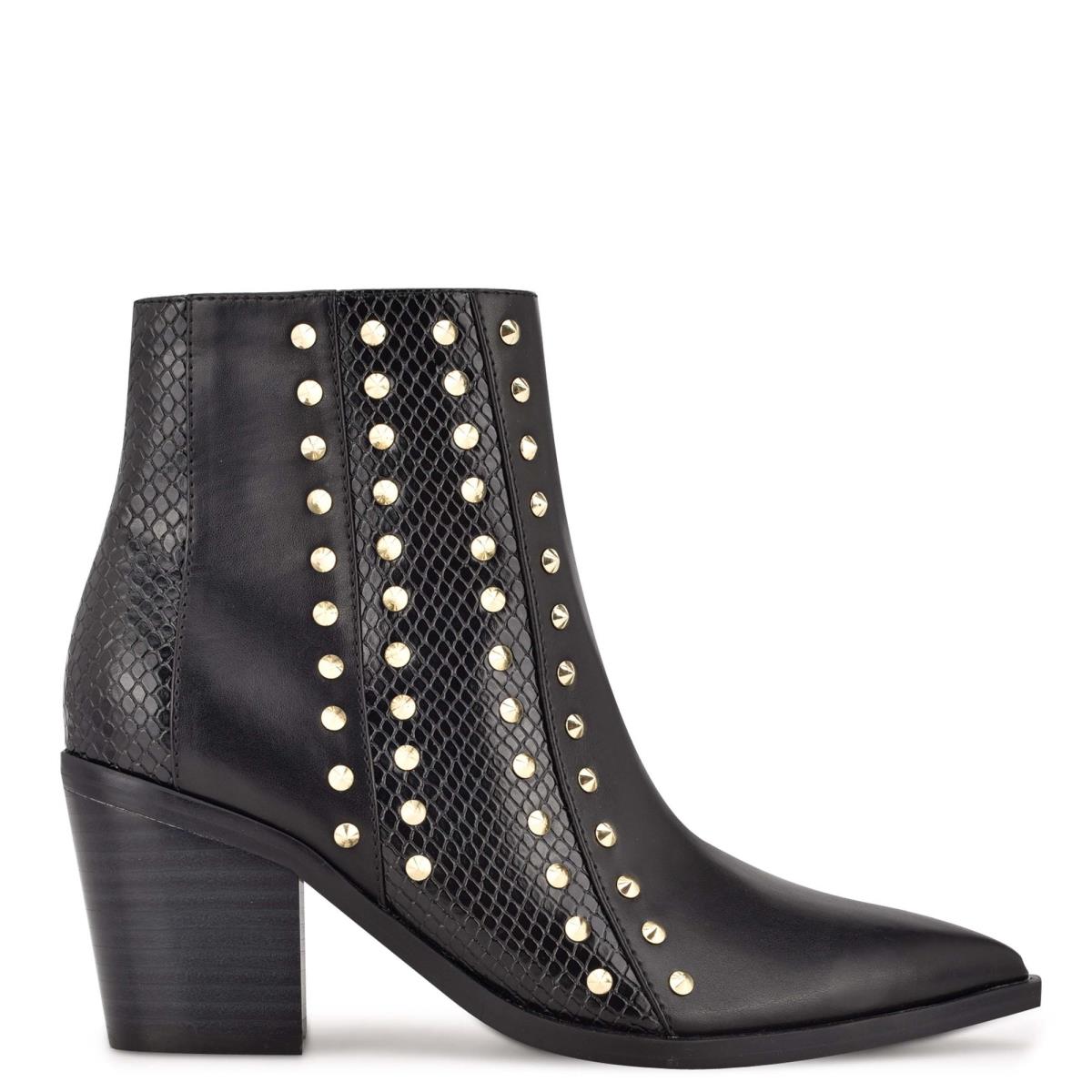 Dámské Nízké Kozačky Nine West What Studded Block Heel Černé | 1452OKVEF