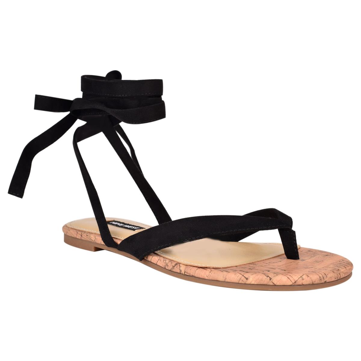 Dámské Ploché Sandály Nine West Tiedup Ankle Wrap Černé | 2746LXRCD