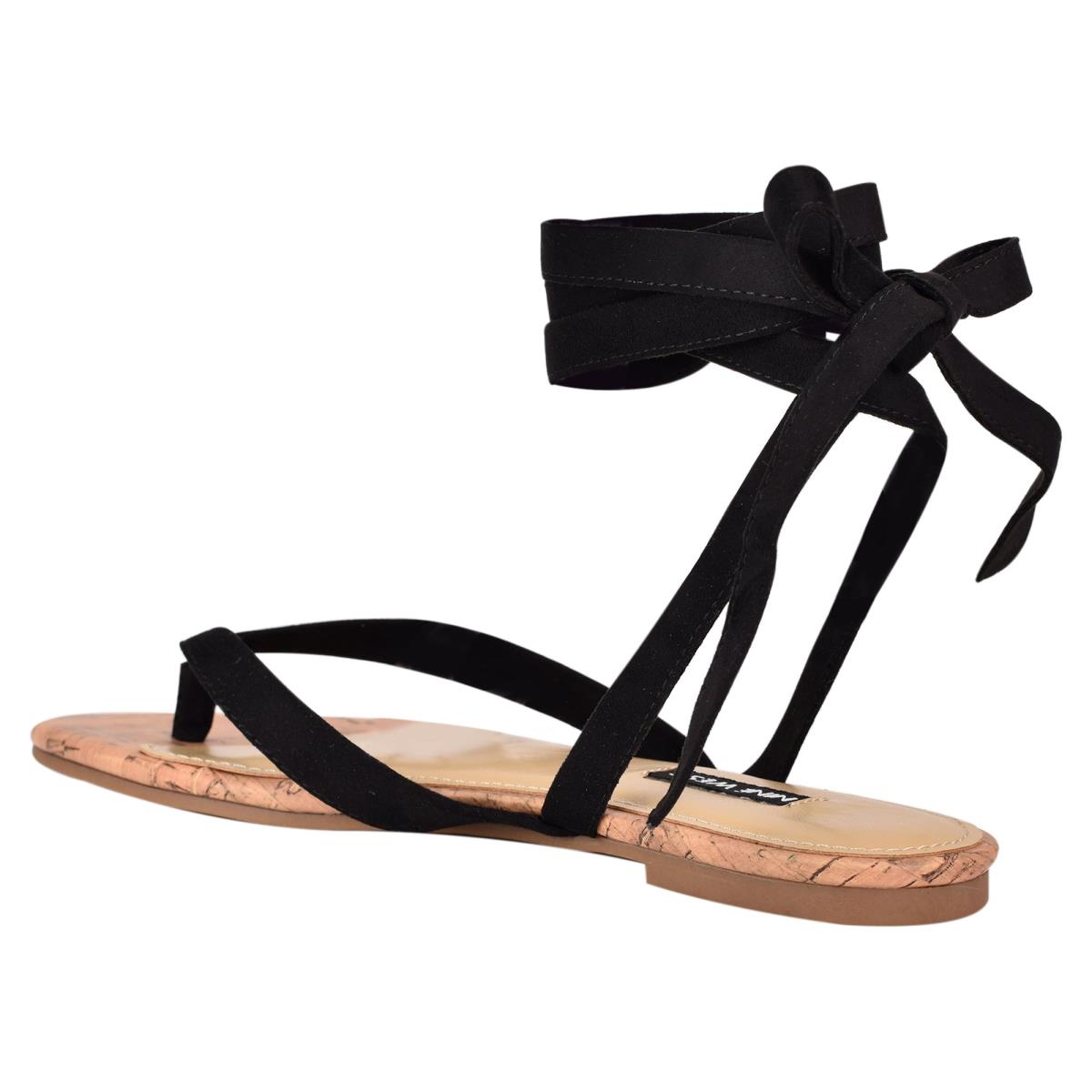 Dámské Ploché Sandály Nine West Tiedup Ankle Wrap Černé | 2746LXRCD