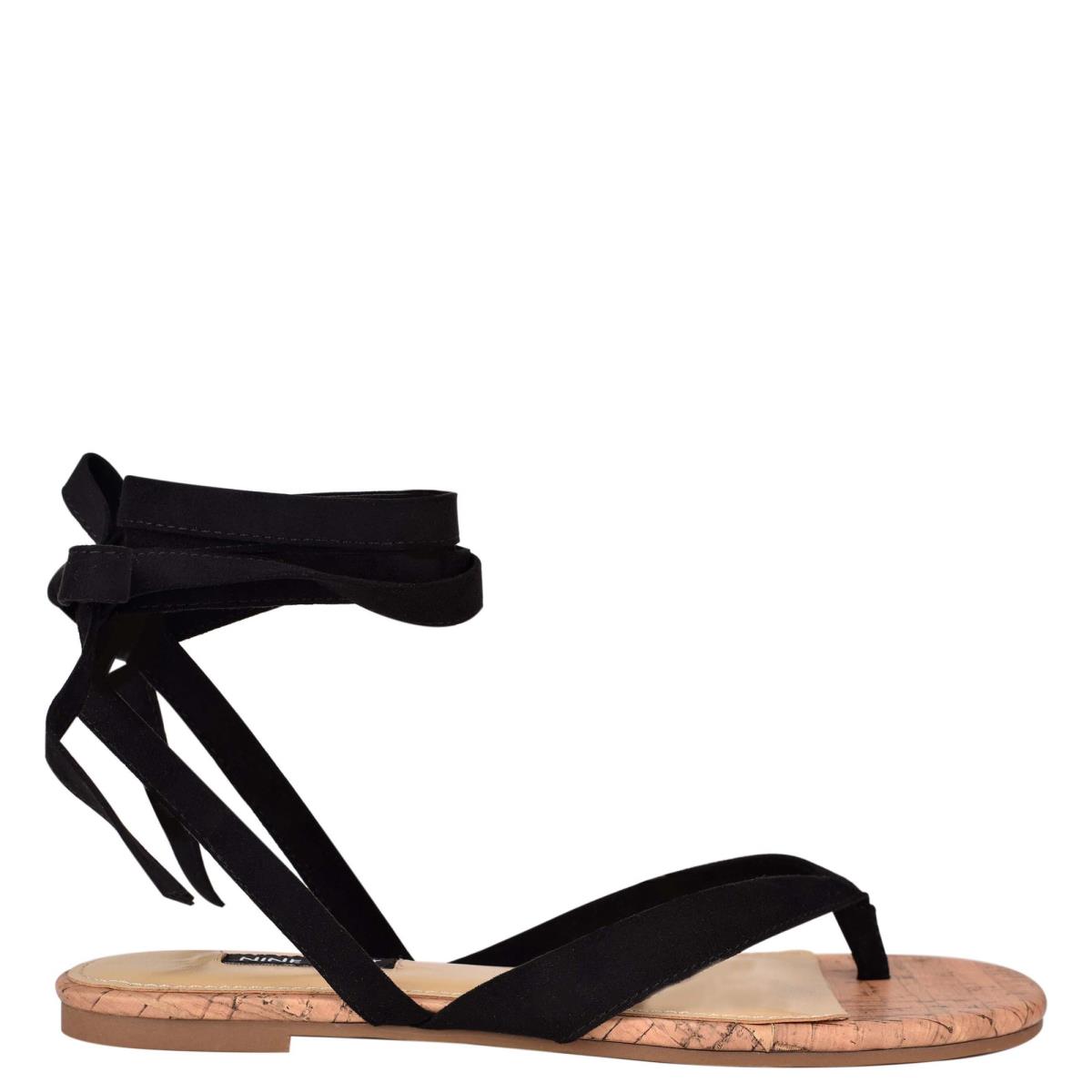 Dámské Ploché Sandály Nine West Tiedup Ankle Wrap Černé | 2746LXRCD