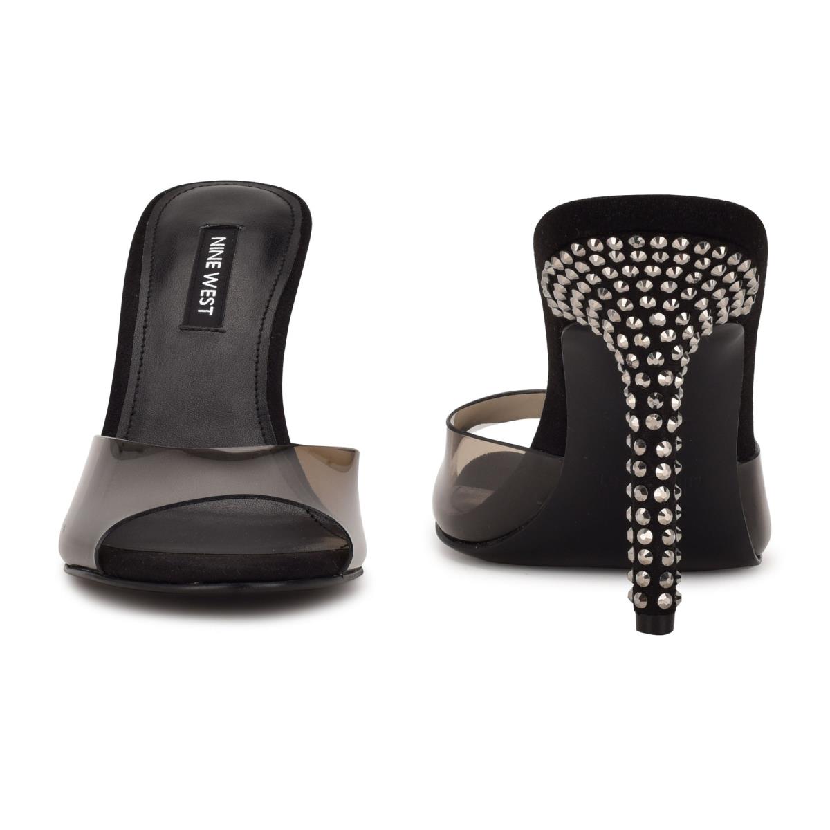 Dámské Sandály Skluzavky Nine West Ido Rhinestone Podpatku Černé | 1290CSKBT