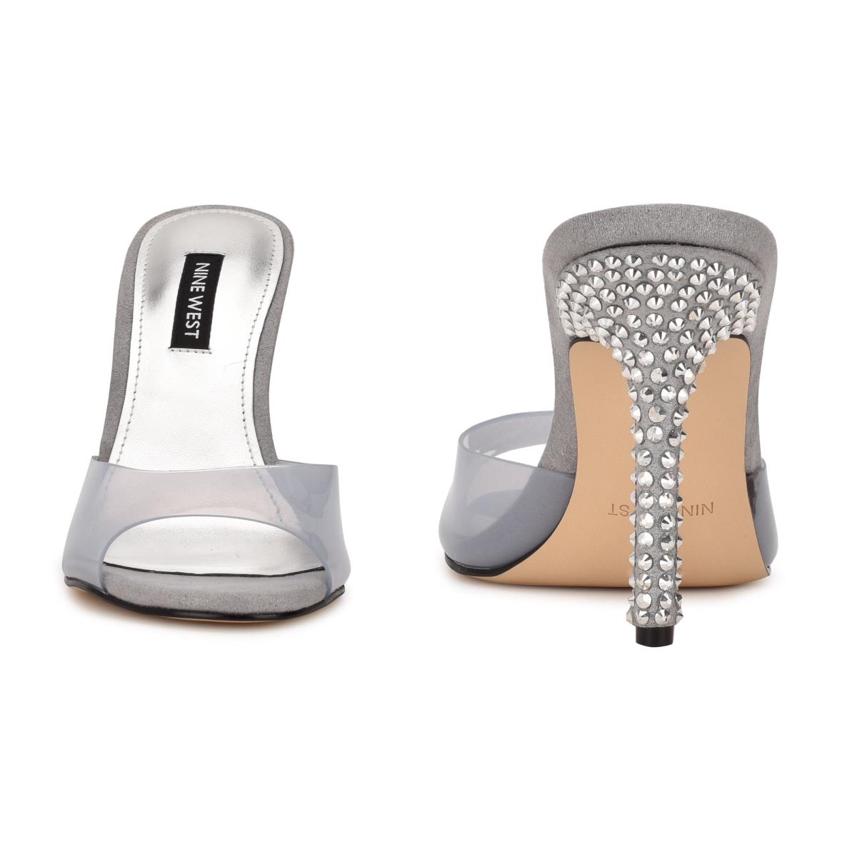 Dámské Sandály Skluzavky Nine West Ido Rhinestone Podpatku Světle Šedé | 7843THBRY