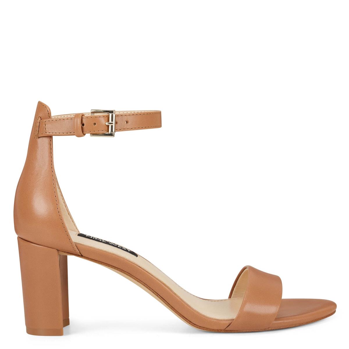 Dámské Sandály na Podpatku Nine West Pruce Ankle Páskové Block Béžový | 7531IVRAX