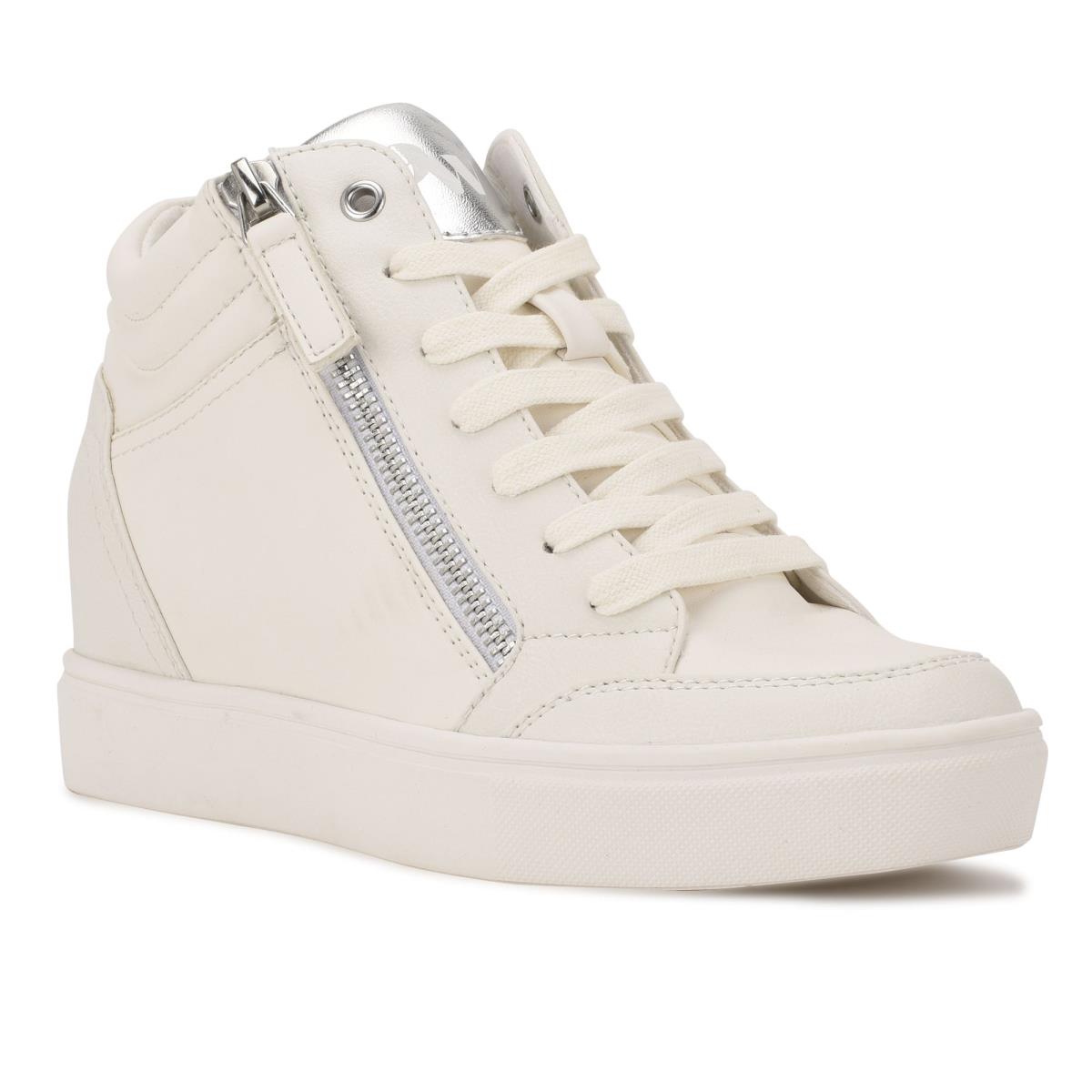 Dámské Tenisky Nine West Tons High Top Hidden Klínku Sneakers Bílé Stříbrné | 2614GKZDR