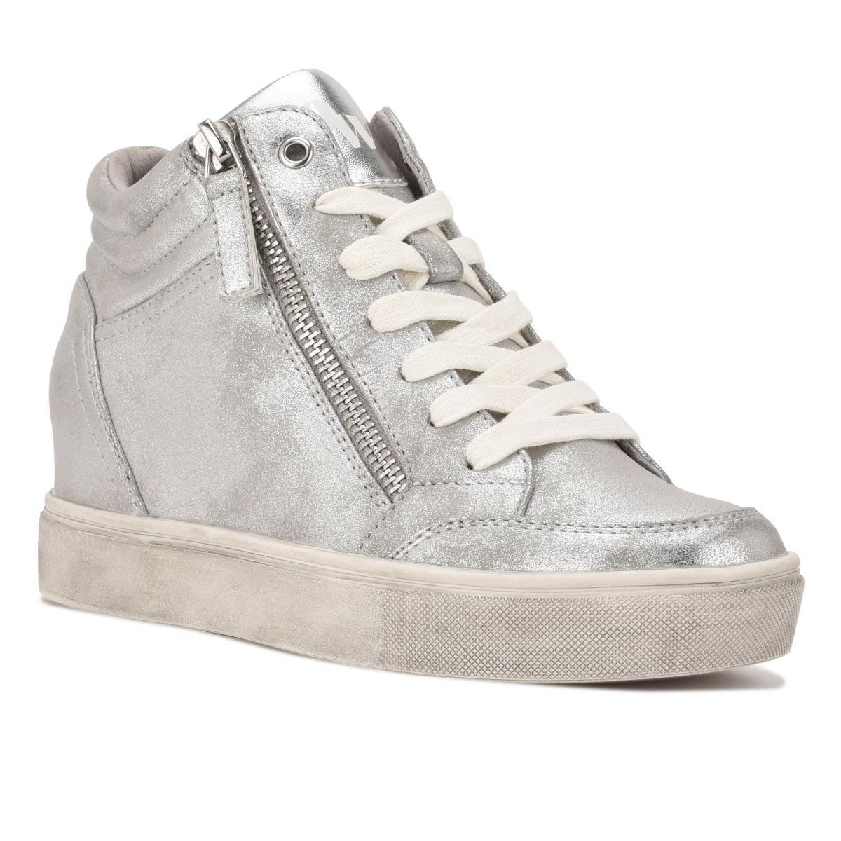 Dámské Tenisky Nine West Tons High Top Hidden Klínku Sneakers Stříbrné | 8413SPODT