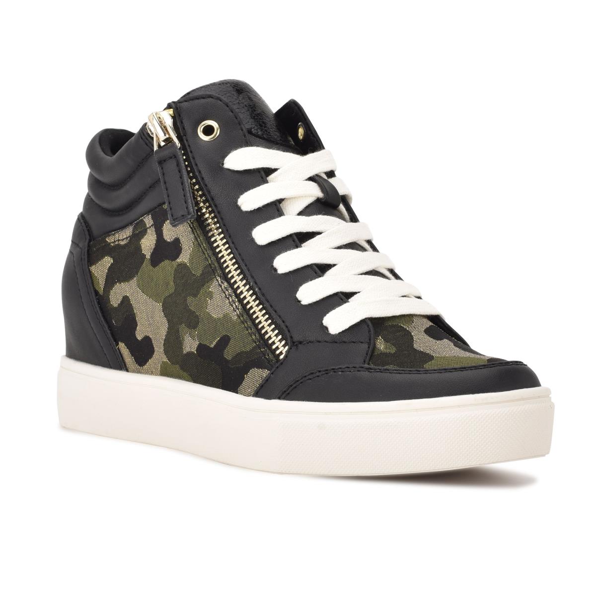 Dámské Tenisky Nine West Tons High Top Hidden Klínku Sneakers Černé Maskáčové | 9235JQNIZ