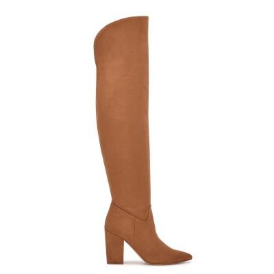 Dámské Kozačky na Podpatku Nine West Goforit Over The Knee Hnědé | 5914UIJVE