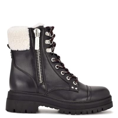 Dámské Nízké Kozačky Nine West Pike Combat Lug Sole Černé | 4260YVJZT