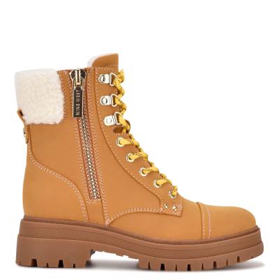 Dámské Nízké Kozačky Nine West Pike Combat Lug Sole Béžový | 8217DBKZP