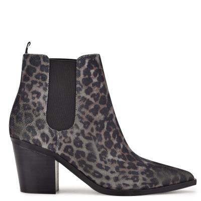 Dámské Nízké Kozačky Nine West Wyllis Block Heel Šedé Leopard | 0154PLCZQ