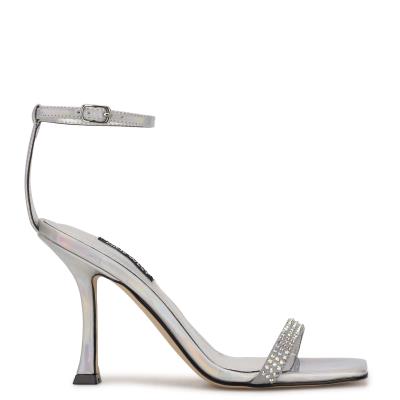 Dámské Páskové Sandály Nine West Yess Rhinestone Ankle Stříbrné | 2946JBDLE