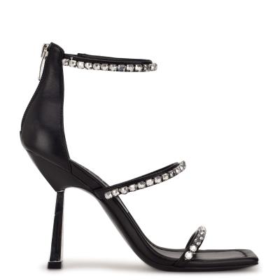 Dámské Společenské Sandály Nine West Vavoom Rhinestone Páskové Černé Stříbrné | 2659LOJVI