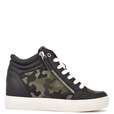 Dámské Tenisky Nine West Tons High Top Hidden Klínku Sneakers Černé Maskáčové | 9235JQNIZ